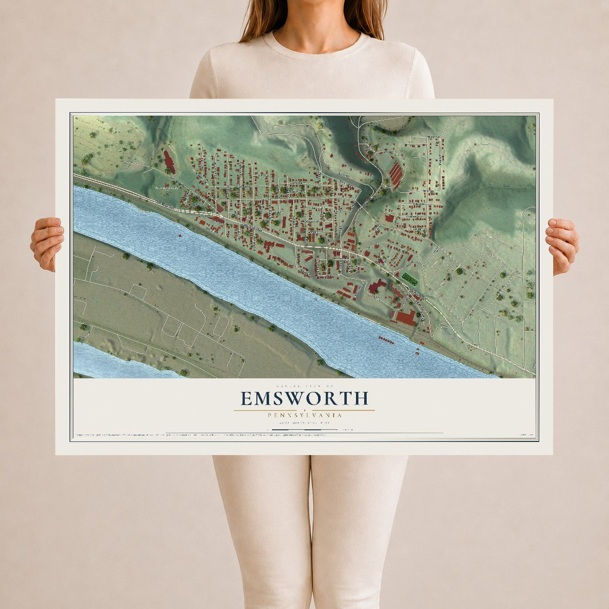 Map of Emsworth, Pennsylvania, 24 x 36 inch unframed archival matte print