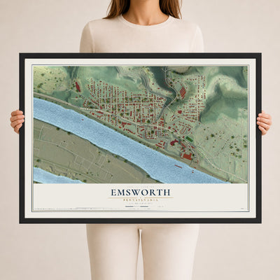 Map of Emsworth, Pennsylvania, 24 x 36 inch print in a black wood frame