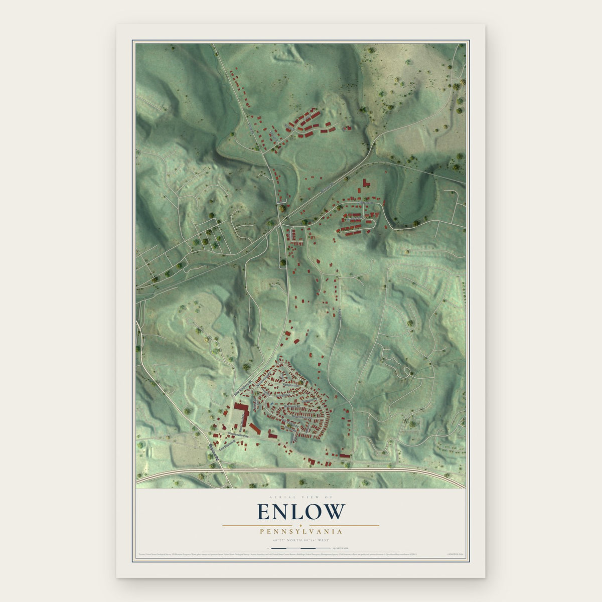 Enlow, Pennsylvania map print, the full design