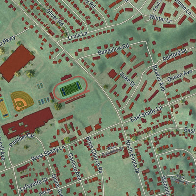 Close-up of the map of Enola, Pennsylvania print showing street and building detail