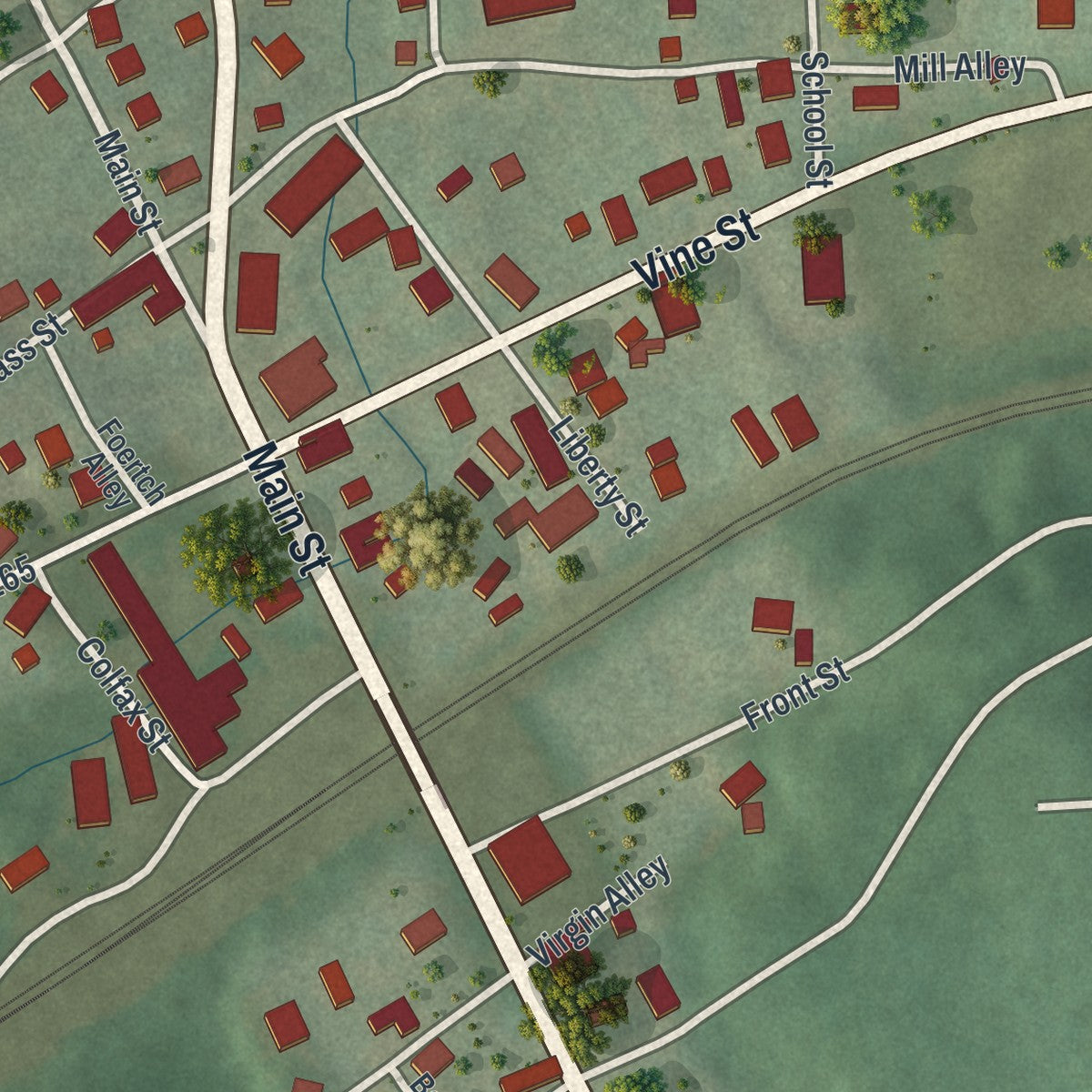 Close-up of the map of Enon Valley, Pennsylvania print showing street and building detail