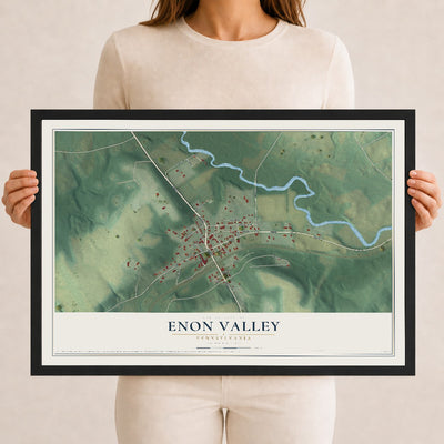 Map of Enon Valley, Pennsylvania, 12 x 18 inch print in a black wood frame