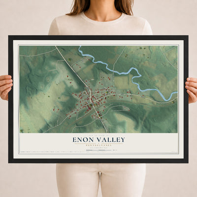 Map of Enon Valley, Pennsylvania, 18 x 24 inch print in a black wood frame