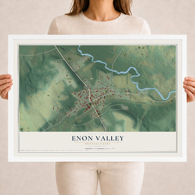 Map of Enon Valley, Pennsylvania, 18 x 24 inch print in a white wood frame