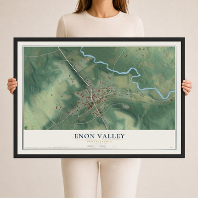 Map of Enon Valley, Pennsylvania, 24 x 36 inch print in a black wood frame