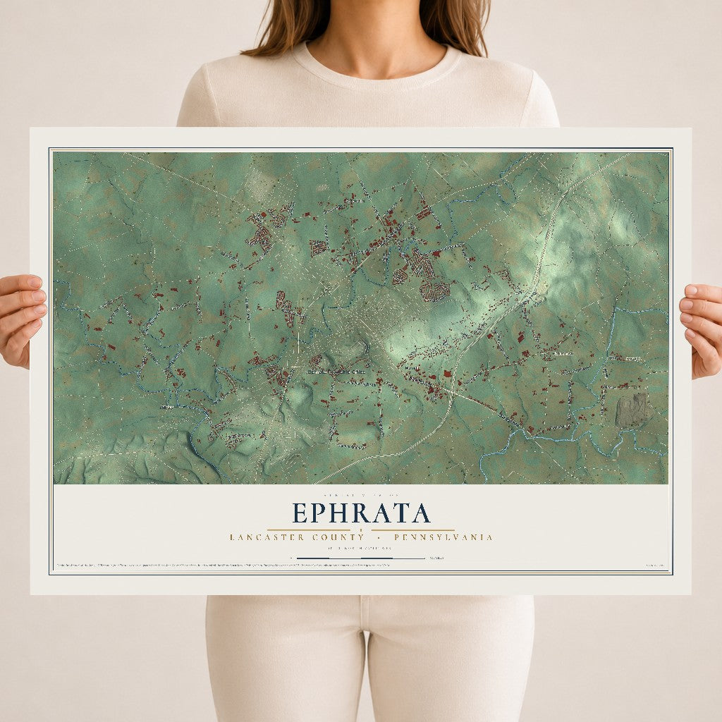 Map of Ephrata, Lancaster County, Pennsylvania, 18 x 24 inch unframed archival matte print
