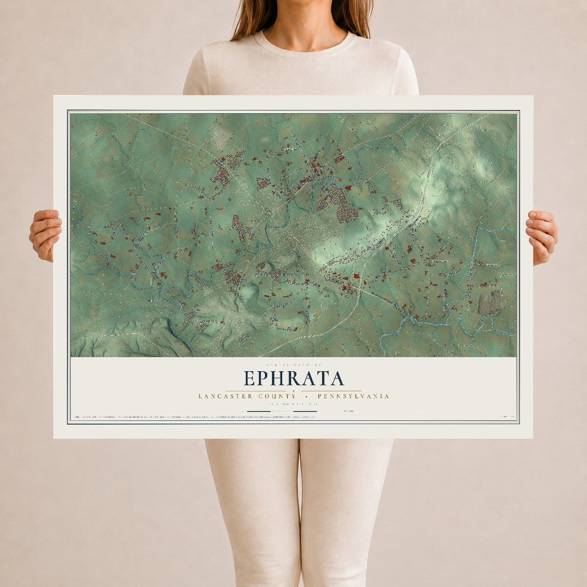 Map of Ephrata, Lancaster County, Pennsylvania, 24 x 36 inch unframed archival matte print