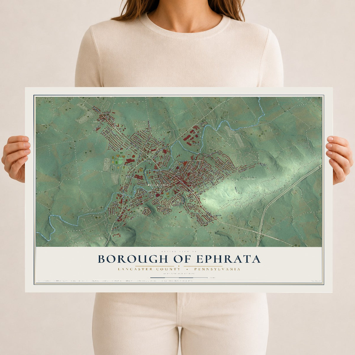 Map of the Borough of Ephrata, Lancaster County, Pennsylvania, 12 x 18 inch unframed archival matte print