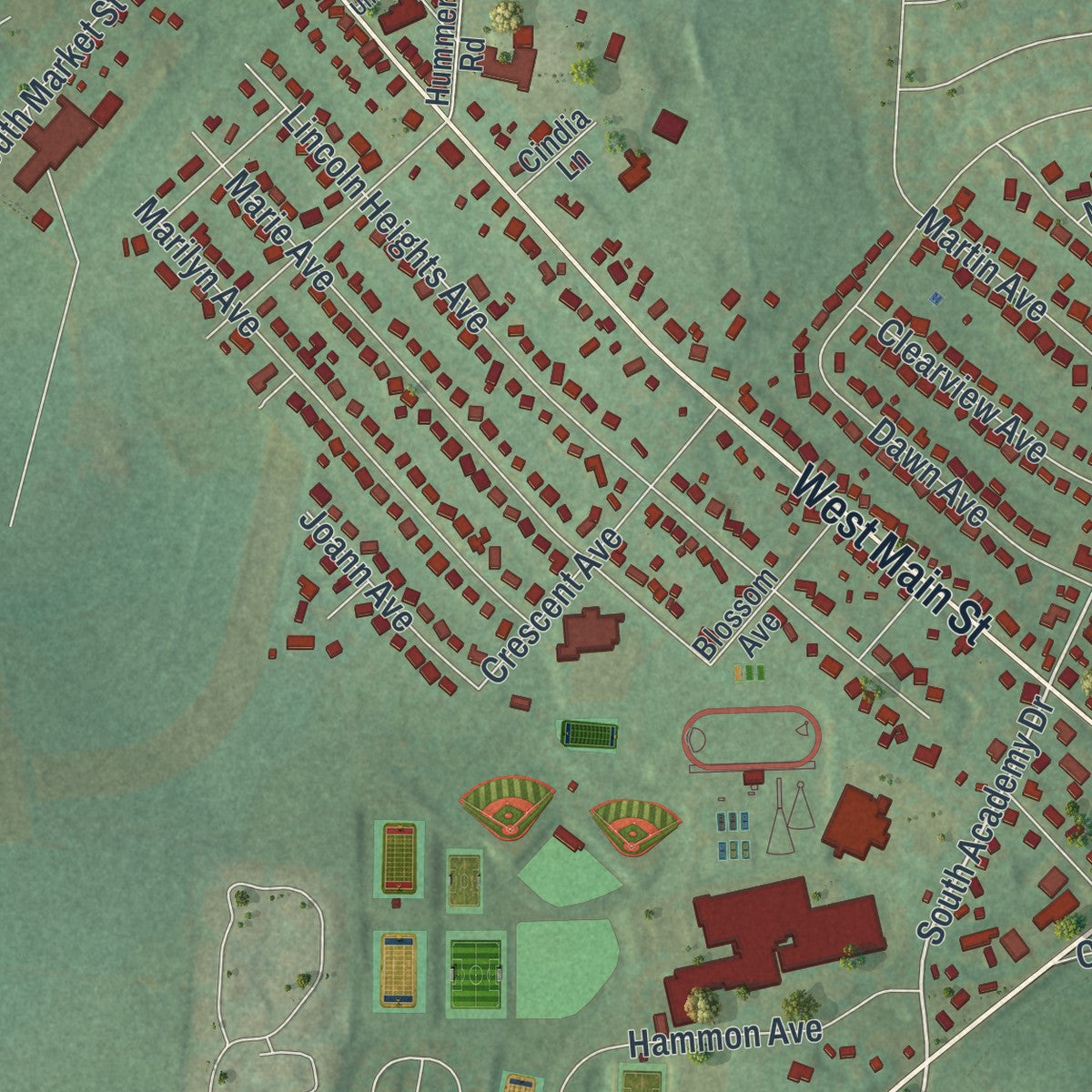 Second close-up of the map of the Borough of Ephrata, Lancaster County, Pennsylvania print showing more streets and buildings