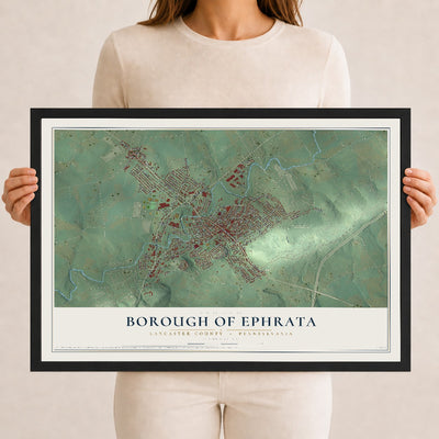 Map of the Borough of Ephrata, Lancaster County, Pennsylvania, 12 x 18 inch print in a black wood frame