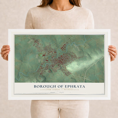 Map of the Borough of Ephrata, Lancaster County, Pennsylvania, 12 x 18 inch print in a white wood frame