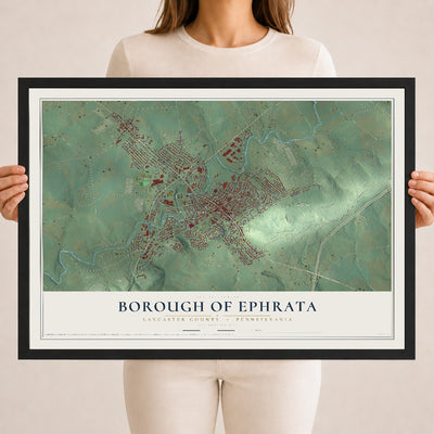 Map of the Borough of Ephrata, Lancaster County, Pennsylvania, 18 x 24 inch print in a black wood frame