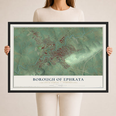 Map of the Borough of Ephrata, Lancaster County, Pennsylvania, 24 x 36 inch print in a black wood frame
