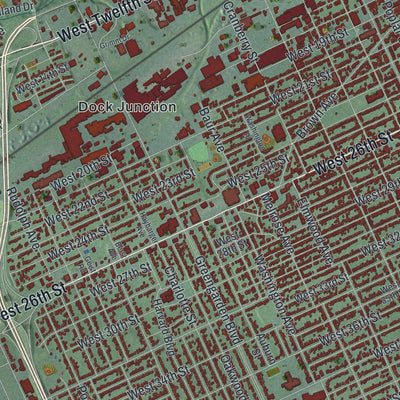Close-up of the map of Erie, Pennsylvania print showing street and building detail