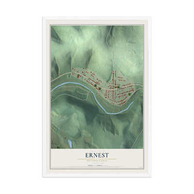 Map of Ernest, Pennsylvania, 12 x 18 inch print in a white wood frame