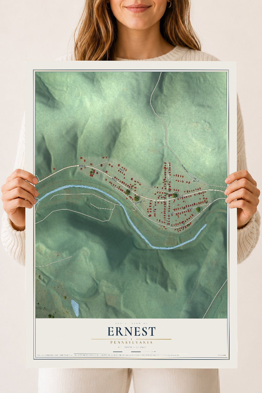 Map of Ernest, Pennsylvania, 18 x 24 inch unframed archival matte print