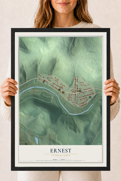 Map of Ernest, Pennsylvania, 18 x 24 inch print in a black wood frame