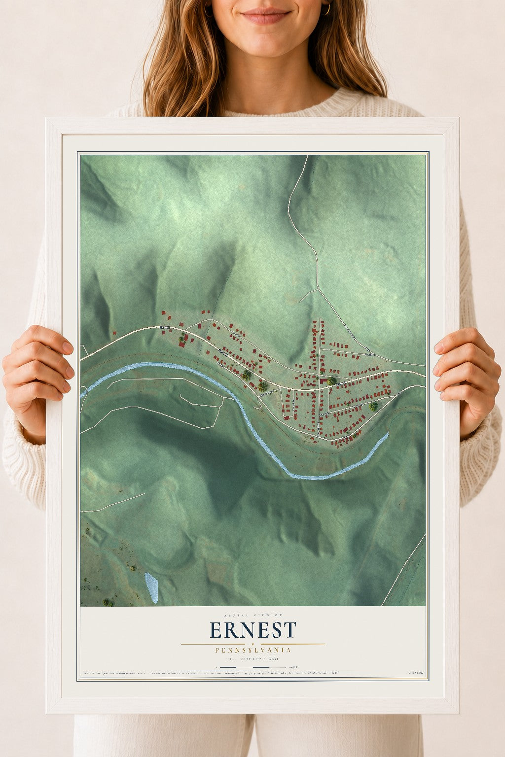 Map of Ernest, Pennsylvania, 18 x 24 inch print in a white wood frame
