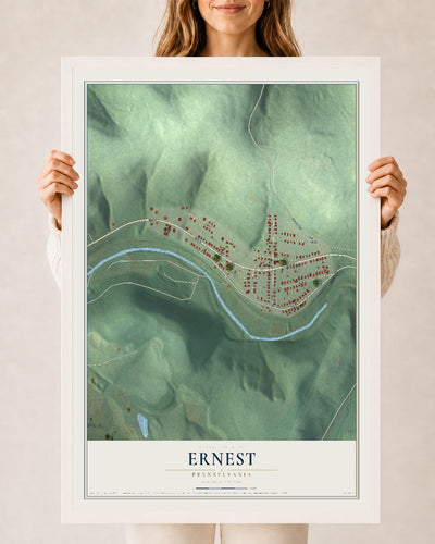 Map of Ernest, Pennsylvania, 24 x 36 inch print in a white wood frame
