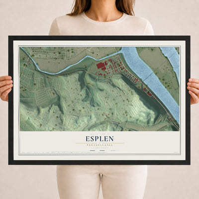 Map of Esplen, Pennsylvania, 18 x 24 inch print in a black wood frame