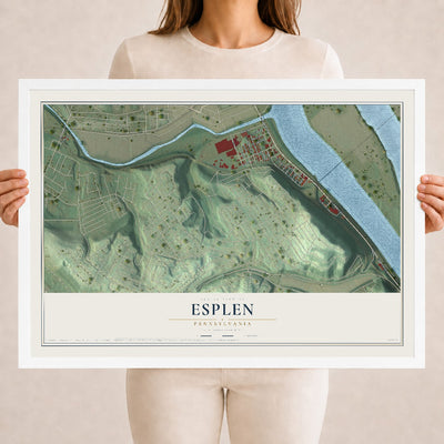 Map of Esplen, Pennsylvania, 18 x 24 inch print in a white wood frame
