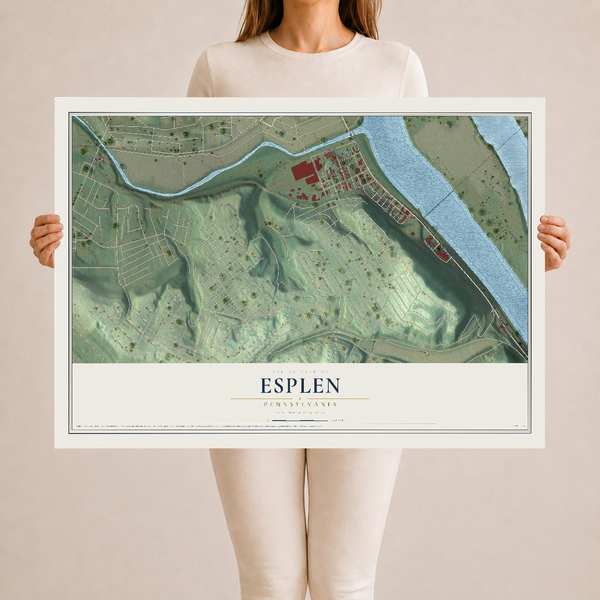 Map of Esplen, Pennsylvania, 24 x 36 inch unframed archival matte print