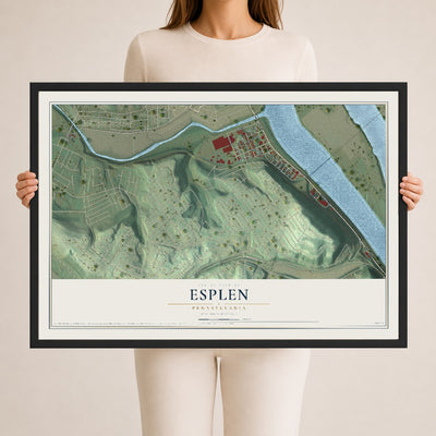 Map of Esplen, Pennsylvania, 24 x 36 inch print in a black wood frame