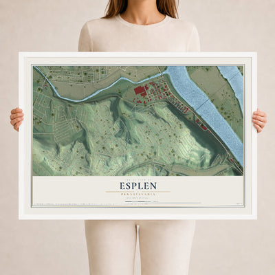Map of Esplen, Pennsylvania, 24 x 36 inch print in a white wood frame