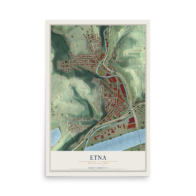 Map of Etna, Pennsylvania, 12 x 18 inch unframed archival matte print