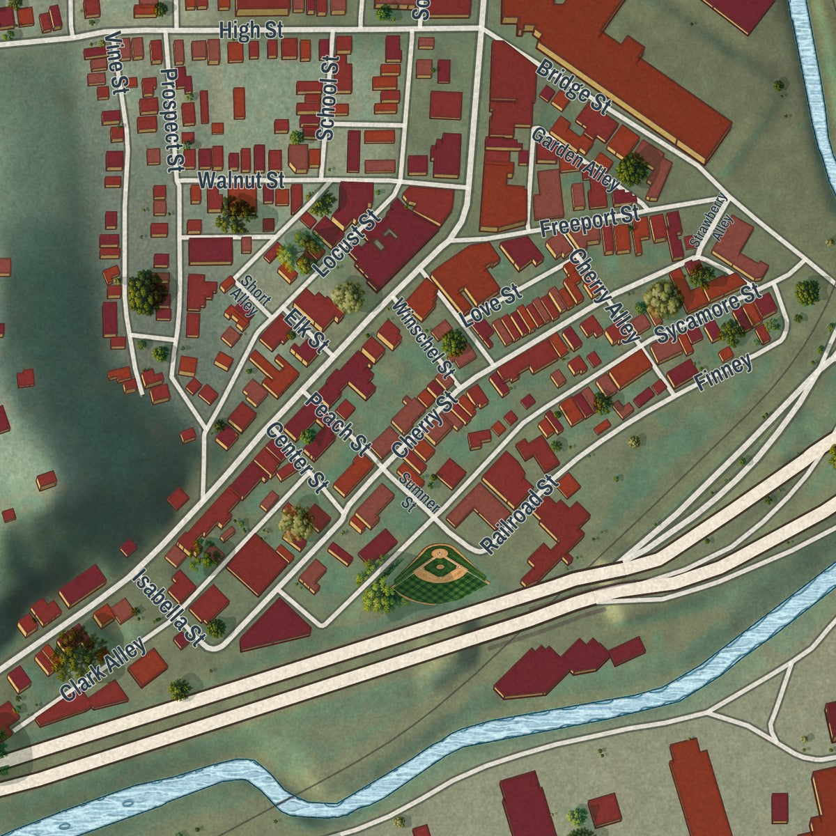 Close-up of the map of Etna, Pennsylvania print showing street and building detail