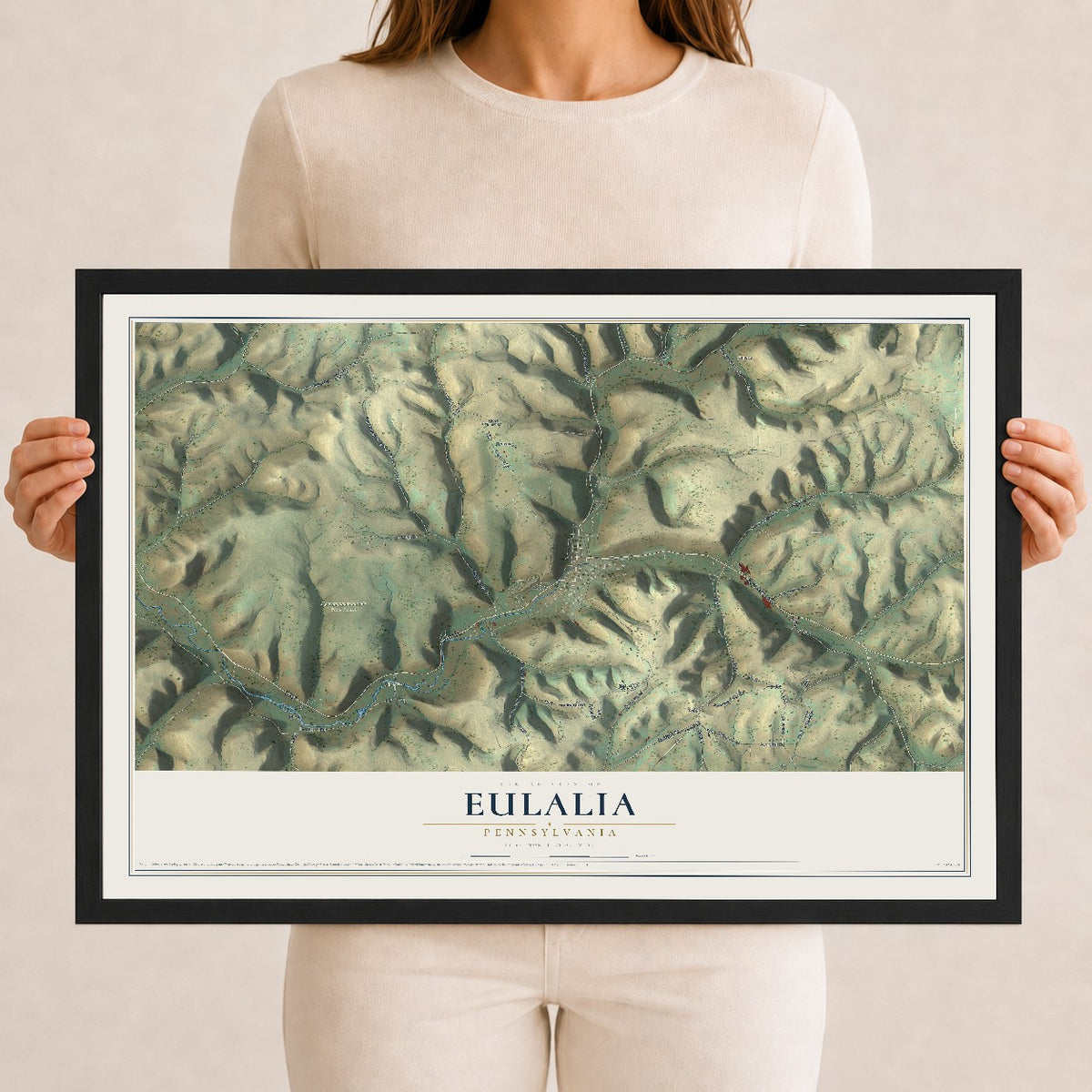 Map of Eulalia, Pennsylvania, 12 x 18 inch print in a black wood frame