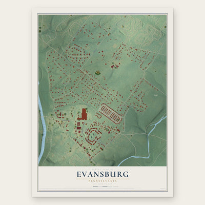Evansburg, Pennsylvania map print, the full design