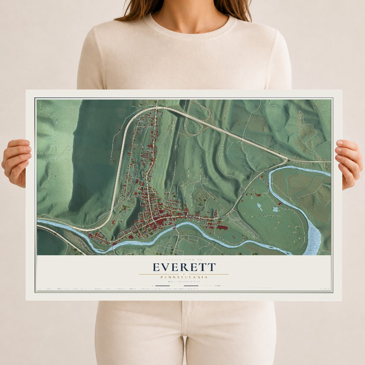 Map of Everett, Pennsylvania, 12 x 18 inch unframed archival matte print