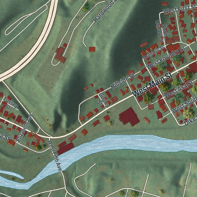 Close-up of the map of Everett, Pennsylvania print showing street and building detail