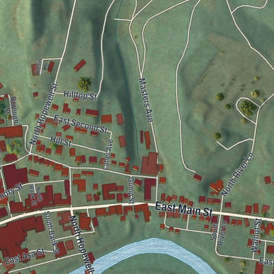 Second close-up of the map of Everett, Pennsylvania print showing more streets and buildings