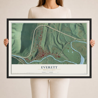 Map of Everett, Pennsylvania, 24 x 36 inch print in a black wood frame
