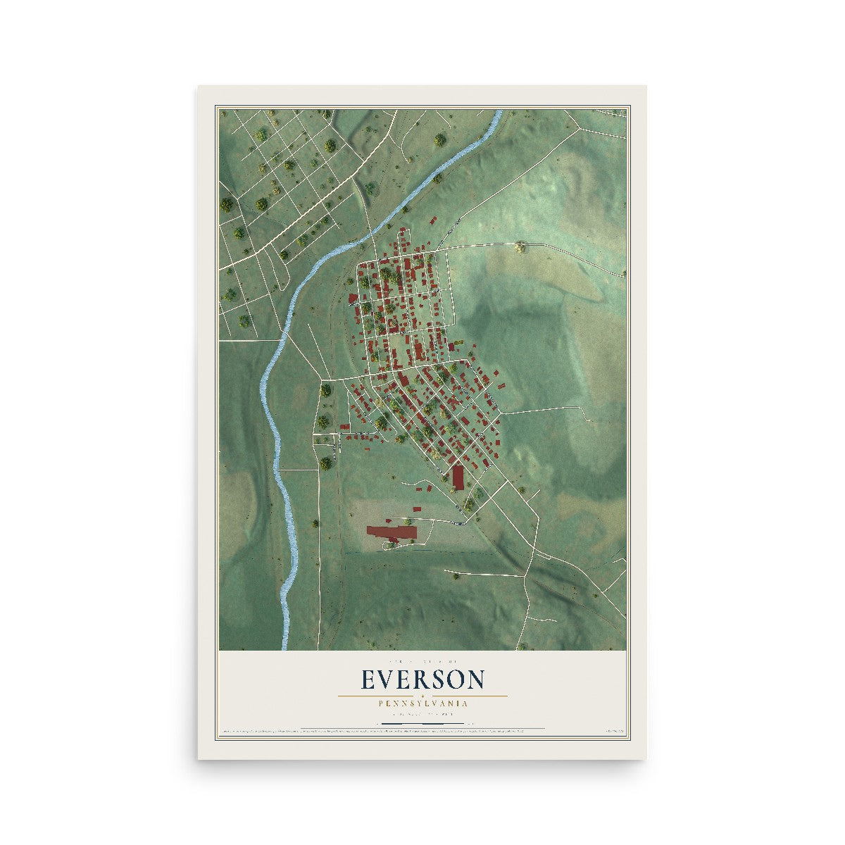 Map of Everson, Pennsylvania, 12 x 18 inch unframed archival matte print