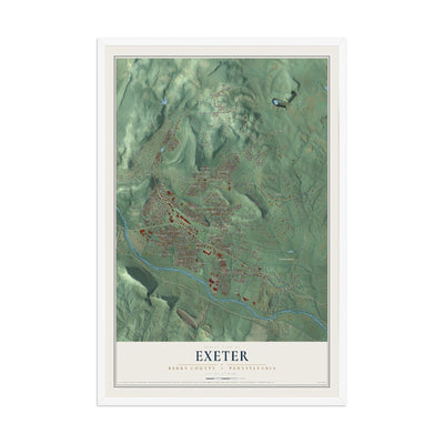 Map of Exeter, Berks County, Pennsylvania, 12 x 18 inch print in a white wood frame
