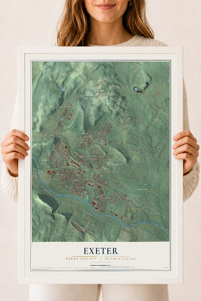 Map of Exeter, Berks County, Pennsylvania, 18 x 24 inch print in a white wood frame