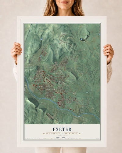 Map of Exeter, Berks County, Pennsylvania, 24 x 36 inch print in a white wood frame