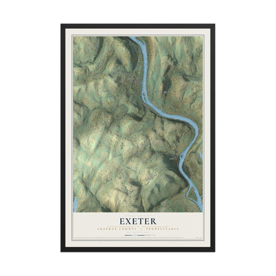Map of Exeter, Luzerne County, Pennsylvania, 12 x 18 inch print in a black wood frame