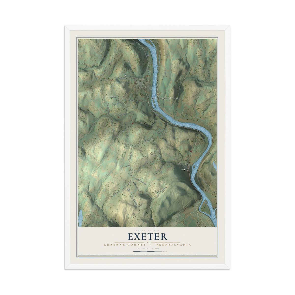 Map of Exeter, Luzerne County, Pennsylvania, 12 x 18 inch print in a white wood frame
