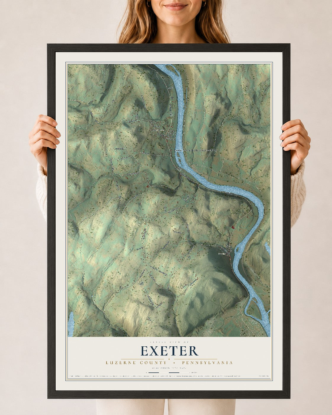 Map of Exeter, Luzerne County, Pennsylvania, 24 x 36 inch print in a black wood frame