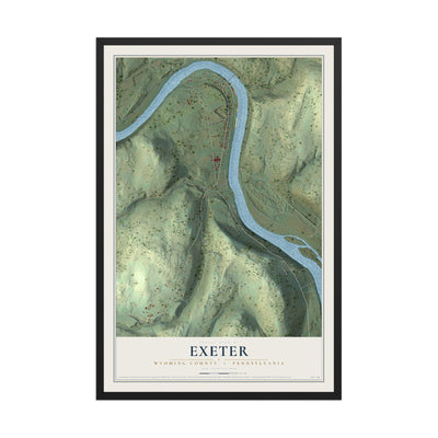 Map of Exeter, Wyoming County, Pennsylvania, 12 x 18 inch print in a black wood frame