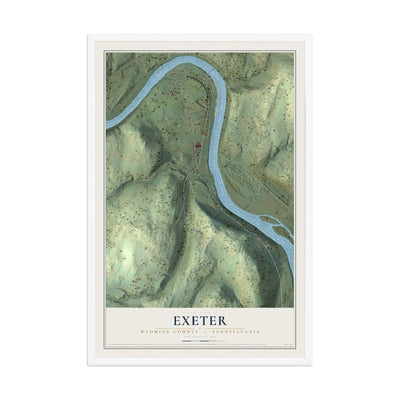 Map of Exeter, Wyoming County, Pennsylvania, 12 x 18 inch print in a white wood frame