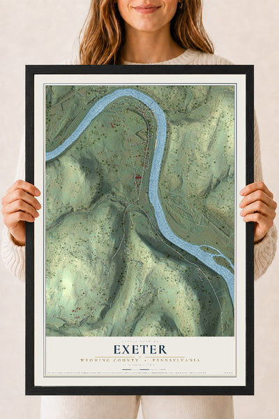 Map of Exeter, Wyoming County, Pennsylvania, 18 x 24 inch print in a black wood frame