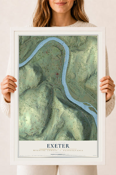 Map of Exeter, Wyoming County, Pennsylvania, 18 x 24 inch print in a white wood frame
