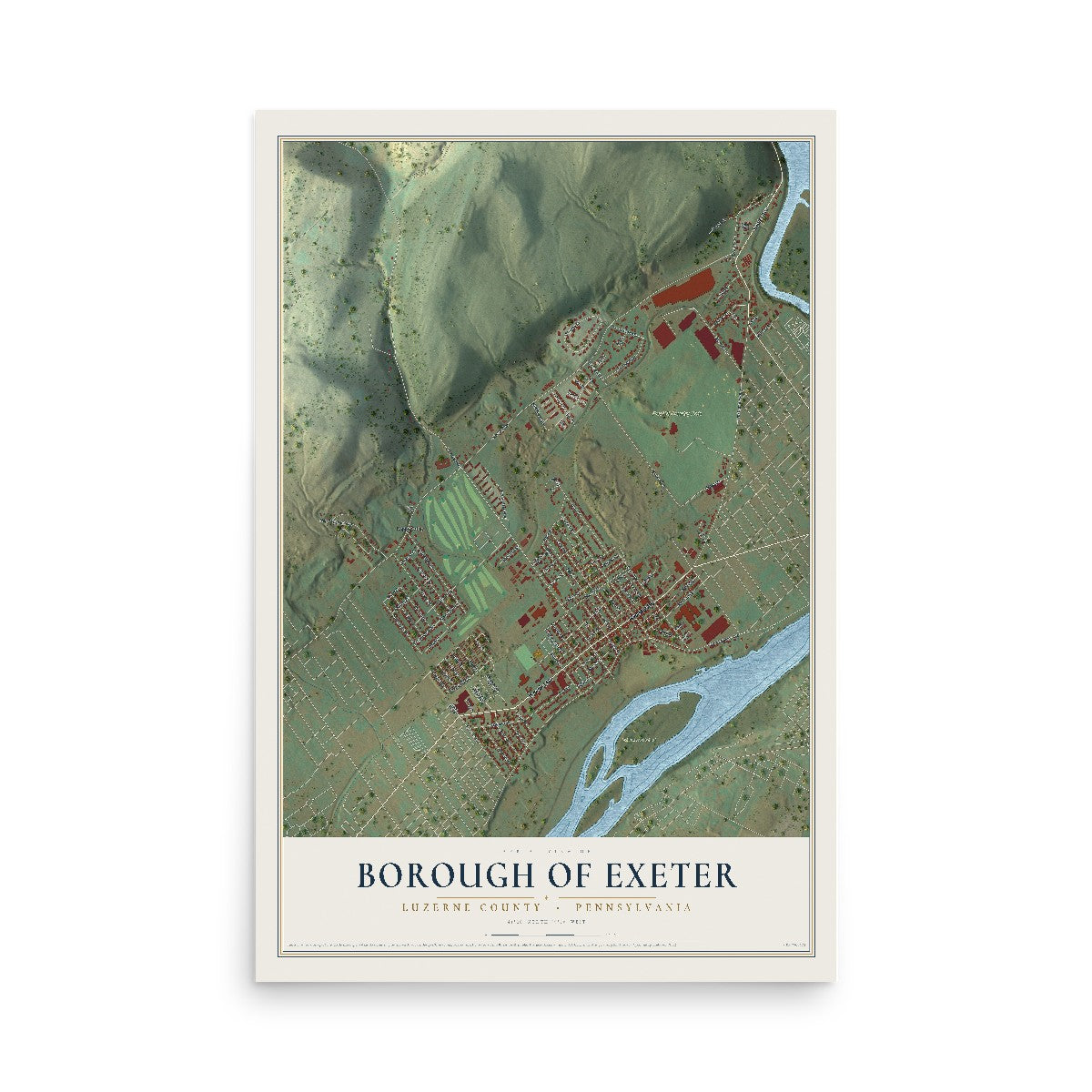 Map of the Borough of Exeter, Luzerne County, Pennsylvania, 12 x 18 inch unframed archival matte print