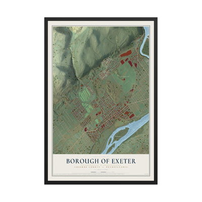 Map of the Borough of Exeter, Luzerne County, Pennsylvania, 12 x 18 inch print in a black wood frame