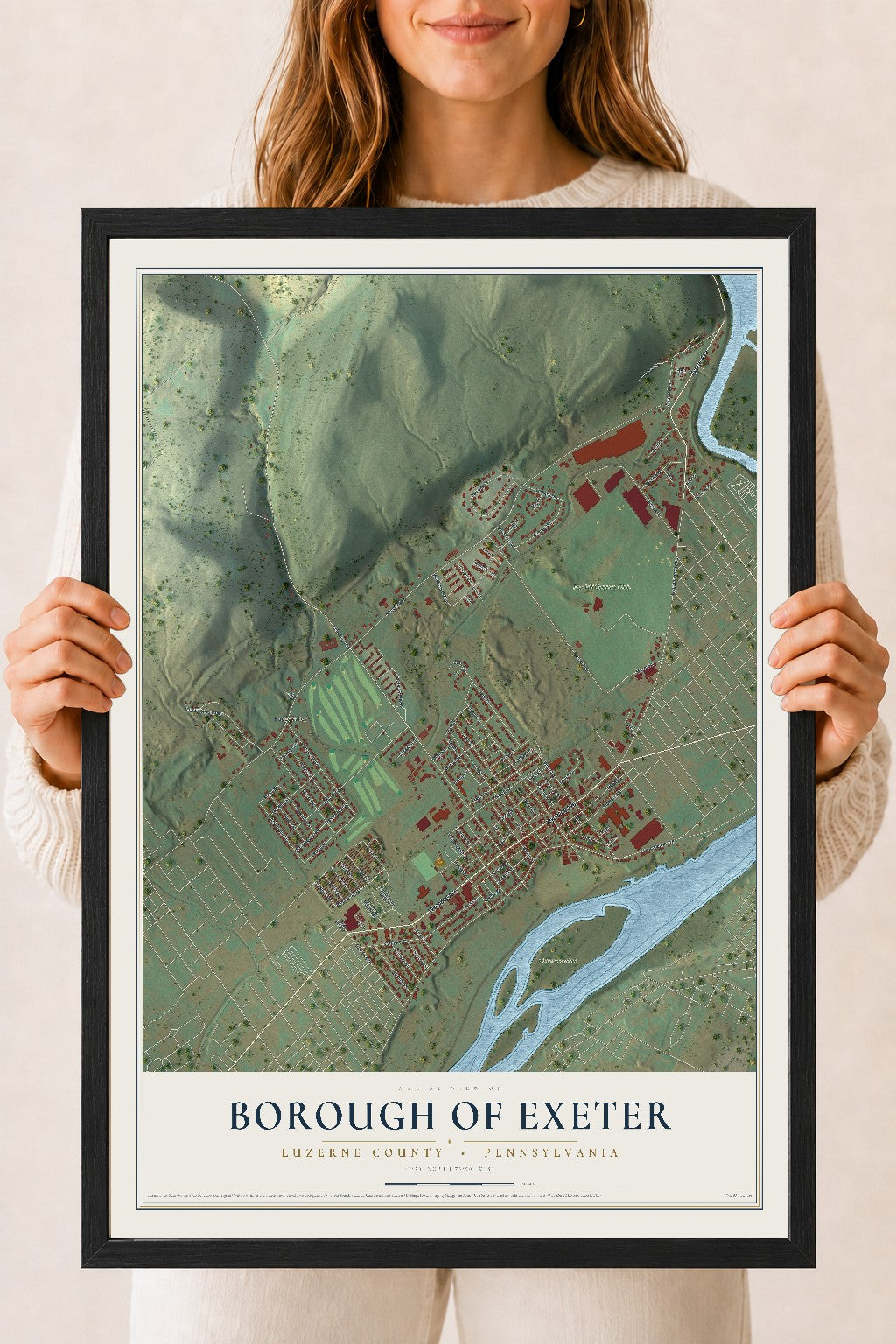 Map of the Borough of Exeter, Luzerne County, Pennsylvania, 18 x 24 inch print in a black wood frame